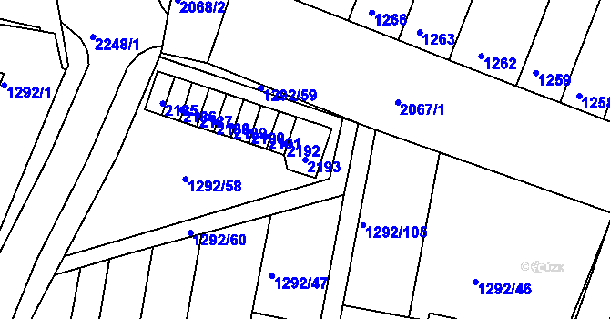 Parcela st. 2193 v KÚ Modřice, Katastrální mapa