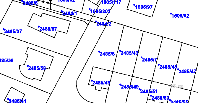 Parcela st. 2485/6 v KÚ Modřice, Katastrální mapa