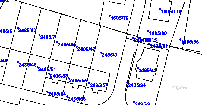 Parcela st. 2485/8 v KÚ Modřice, Katastrální mapa