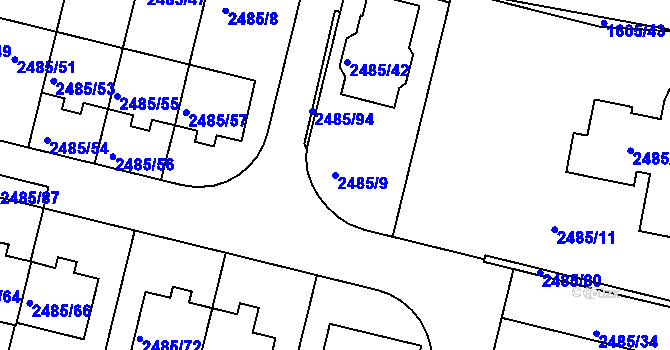 Parcela st. 2485/9 v KÚ Modřice, Katastrální mapa