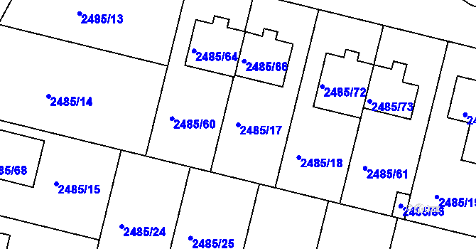 Parcela st. 2485/17 v KÚ Modřice, Katastrální mapa
