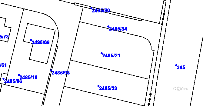 Parcela st. 2485/21 v KÚ Modřice, Katastrální mapa
