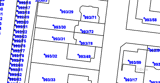 Parcela st. 993/78 v KÚ Modřice, Katastrální mapa