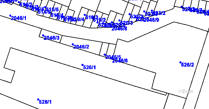 Parcela st. 2046/5 v KÚ Modřice, Katastrální mapa