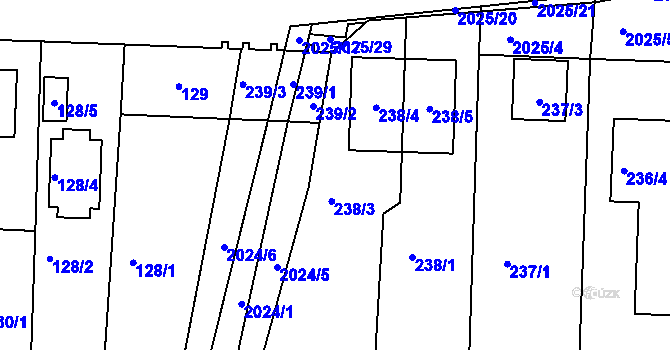 Parcela st. 238/3 v KÚ Modřice, Katastrální mapa