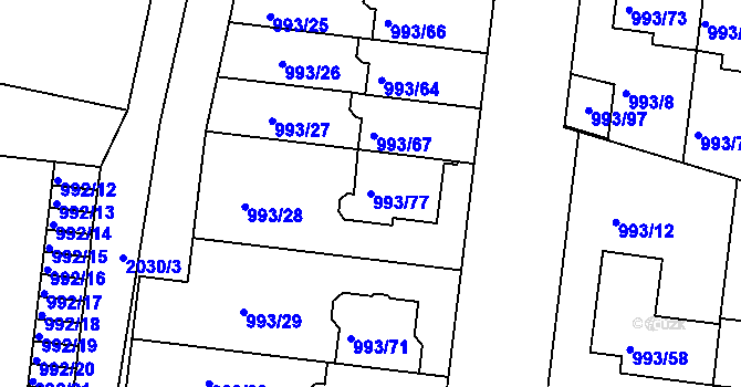 Parcela st. 993/77 v KÚ Modřice, Katastrální mapa