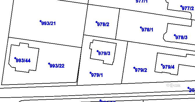Parcela st. 979/3 v KÚ Modřice, Katastrální mapa
