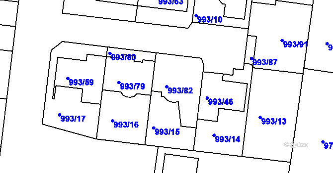 Parcela st. 993/82 v KÚ Modřice, Katastrální mapa