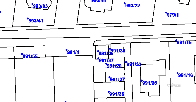 Parcela st. 991/36 v KÚ Modřice, Katastrální mapa