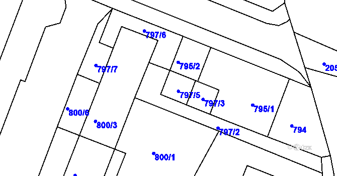 Parcela st. 797/5 v KÚ Modřice, Katastrální mapa