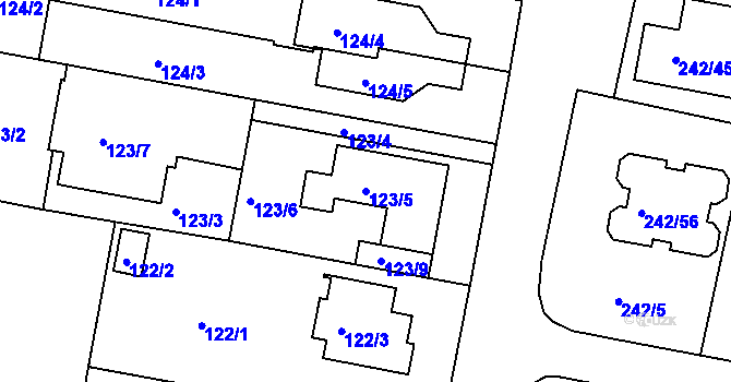 Parcela st. 123/5 v KÚ Modřice, Katastrální mapa