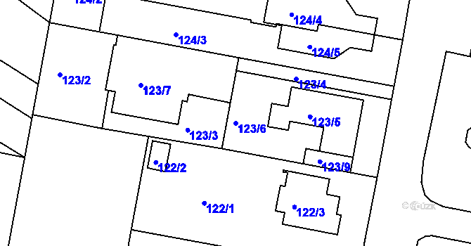 Parcela st. 123/6 v KÚ Modřice, Katastrální mapa