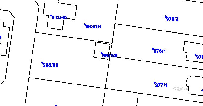 Parcela st. 993/86 v KÚ Modřice, Katastrální mapa