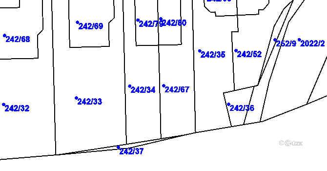 Parcela st. 242/67 v KÚ Modřice, Katastrální mapa