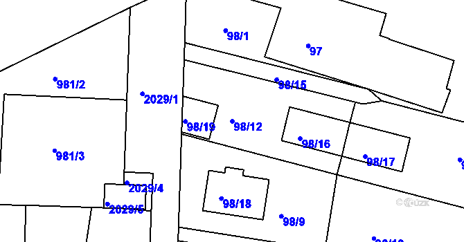 Parcela st. 98/12 v KÚ Modřice, Katastrální mapa