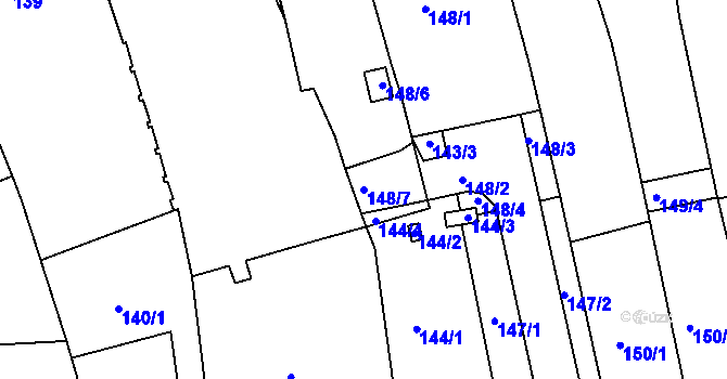 Parcela st. 148/7 v KÚ Modřice, Katastrální mapa