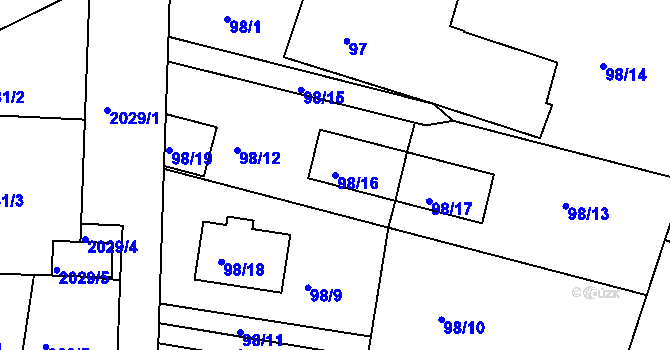 Parcela st. 98/16 v KÚ Modřice, Katastrální mapa