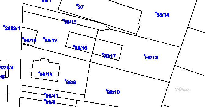 Parcela st. 98/17 v KÚ Modřice, Katastrální mapa