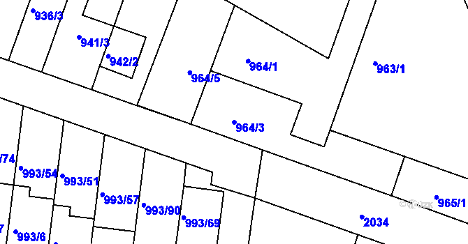 Parcela st. 964/3 v KÚ Modřice, Katastrální mapa