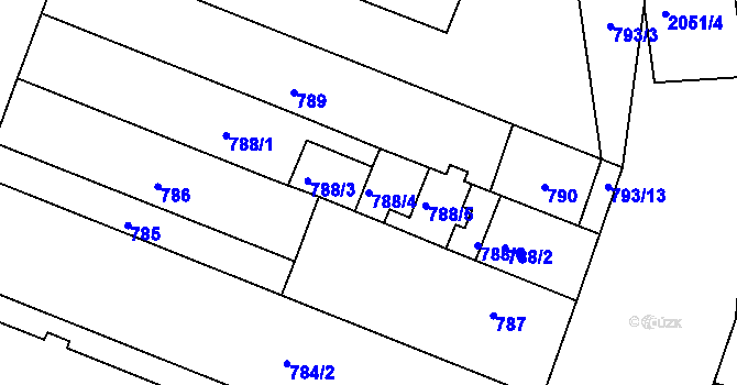 Parcela st. 788/4 v KÚ Modřice, Katastrální mapa