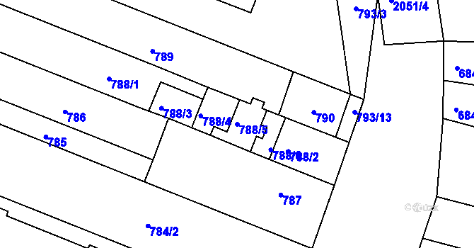 Parcela st. 788/5 v KÚ Modřice, Katastrální mapa