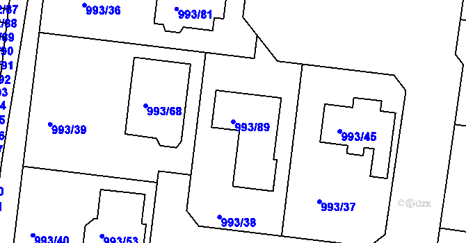 Parcela st. 993/89 v KÚ Modřice, Katastrální mapa