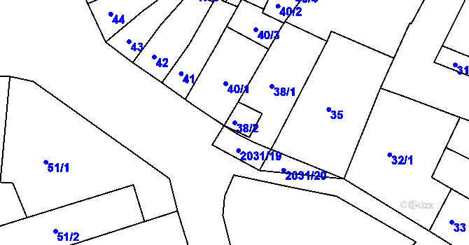 Parcela st. 38/2 v KÚ Modřice, Katastrální mapa