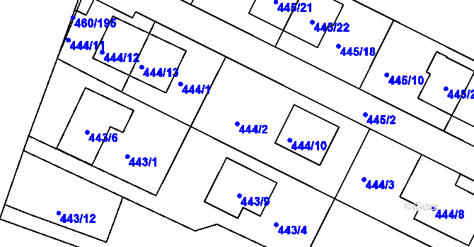 Parcela st. 444/2 v KÚ Modřice, Katastrální mapa