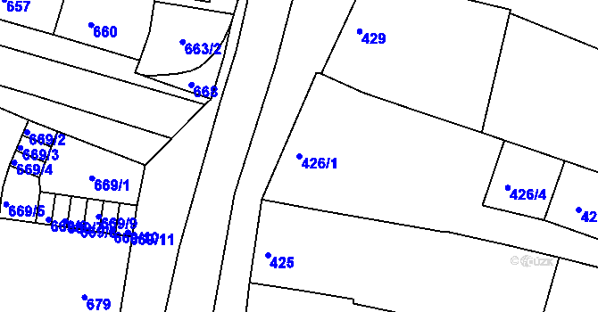 Parcela st. 426/1 v KÚ Modřice, Katastrální mapa