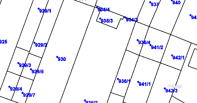 Parcela st. 935/1 v KÚ Modřice, Katastrální mapa