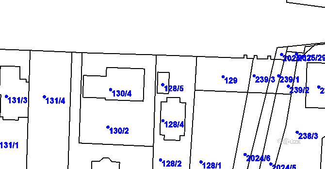 Parcela st. 128/5 v KÚ Modřice, Katastrální mapa