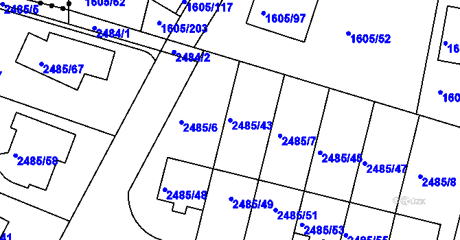 Parcela st. 2485/43 v KÚ Modřice, Katastrální mapa