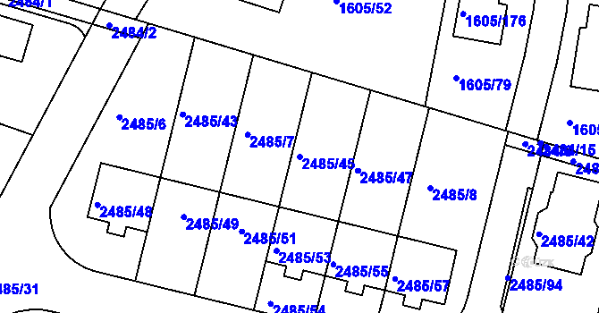 Parcela st. 2485/45 v KÚ Modřice, Katastrální mapa