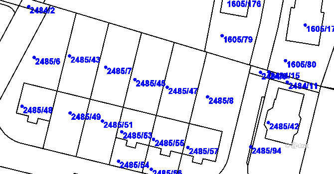 Parcela st. 2485/47 v KÚ Modřice, Katastrální mapa