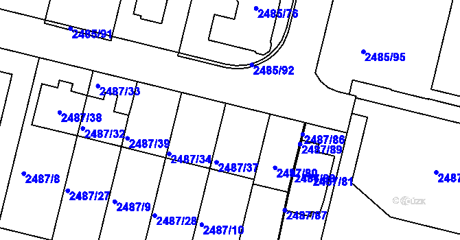 Parcela st. 2487/36 v KÚ Modřice, Katastrální mapa