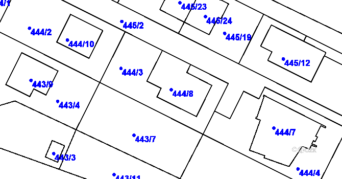 Parcela st. 444/8 v KÚ Modřice, Katastrální mapa