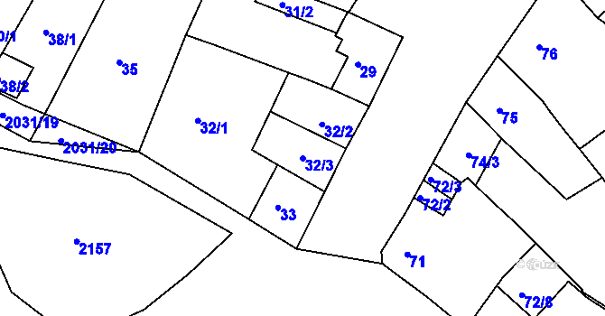 Parcela st. 32/3 v KÚ Modřice, Katastrální mapa