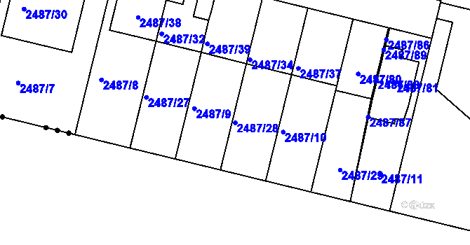 Parcela st. 2487/28 v KÚ Modřice, Katastrální mapa