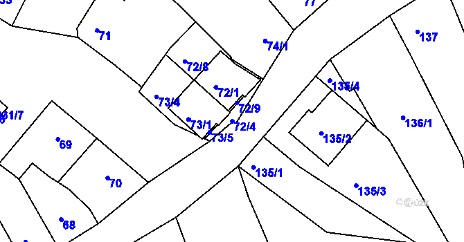 Parcela st. 72/4 v KÚ Modřice, Katastrální mapa