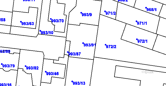 Parcela st. 993/91 v KÚ Modřice, Katastrální mapa