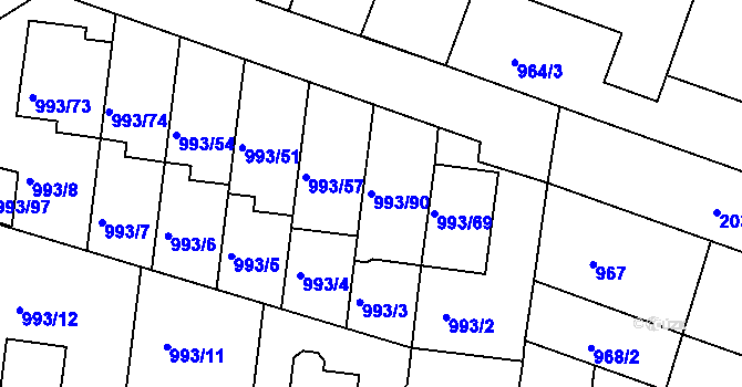 Parcela st. 993/90 v KÚ Modřice, Katastrální mapa
