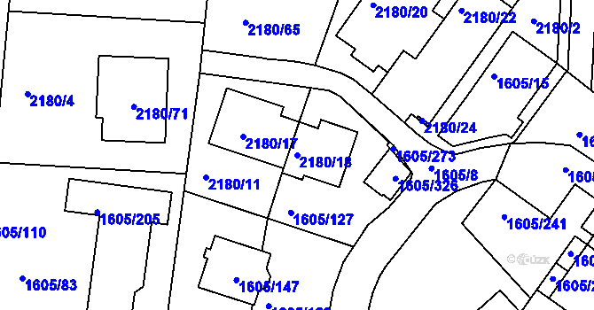 Parcela st. 2180/18 v KÚ Modřice, Katastrální mapa