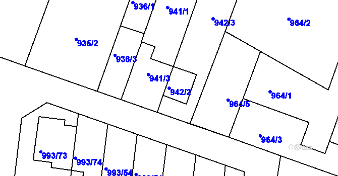 Parcela st. 942/2 v KÚ Modřice, Katastrální mapa