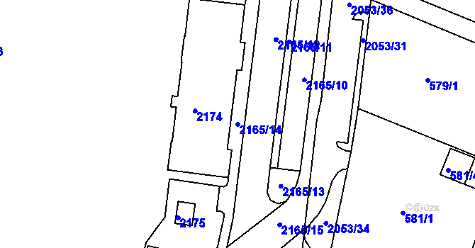 Parcela st. 2165/14 v KÚ Modřice, Katastrální mapa