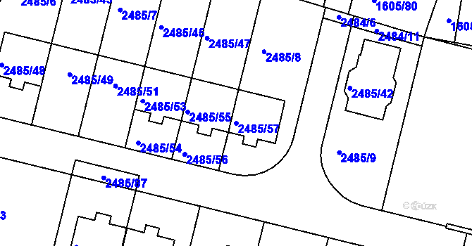 Parcela st. 2485/57 v KÚ Modřice, Katastrální mapa