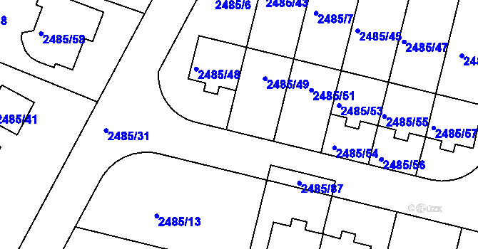 Parcela st. 2485/50 v KÚ Modřice, Katastrální mapa