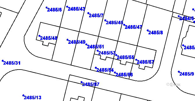 Parcela st. 2485/53 v KÚ Modřice, Katastrální mapa