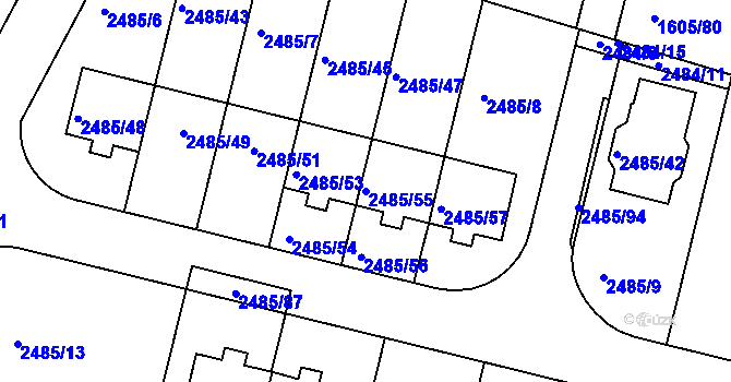Parcela st. 2485/55 v KÚ Modřice, Katastrální mapa