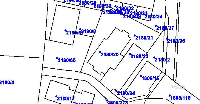 Parcela st. 2180/20 v KÚ Modřice, Katastrální mapa