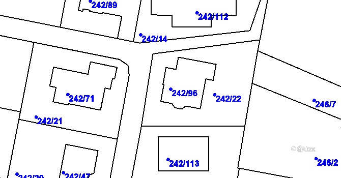 Parcela st. 242/96 v KÚ Modřice, Katastrální mapa